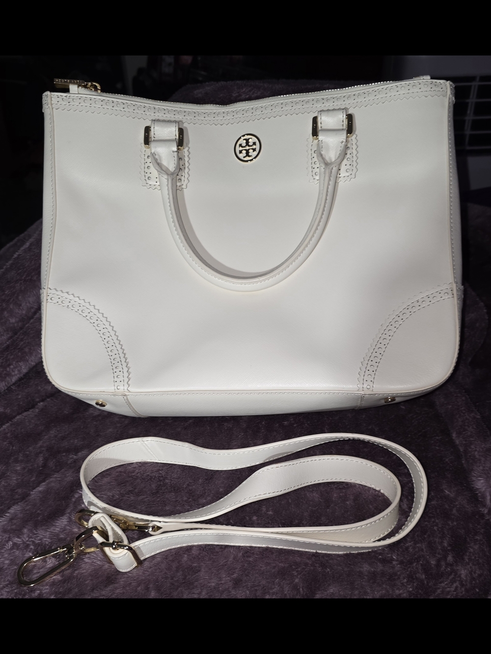 Tory Burch Robinson Spectator Double Zip Tote In White - NWOT